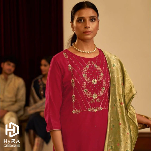 Signature Kurti - L, Magenta & Gold, T-80005